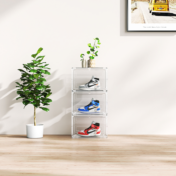 3-Piece Big White Plastic Mesh Shoe Box Set - 33.50*29.50*22.00cm, Modular Design for Home Storage