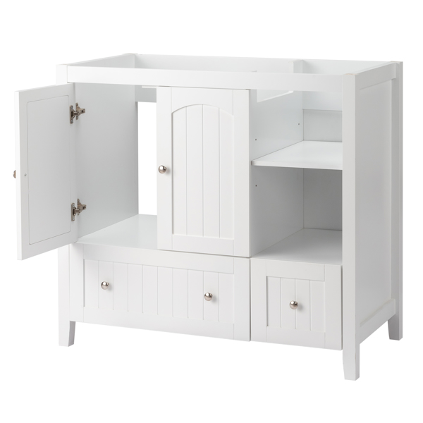 Without Basin White MDF spray paint double door double drawer with decorative strips bathroom cabinet 91*46*82cm
