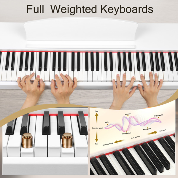 【Replace 60293400】GDP-203 88 Key Standard Full Weighted Keyboards Digital Piano with Metal Stand, Power Adapter, Triple Pedals, Headphone，for All Experience Levels White Color