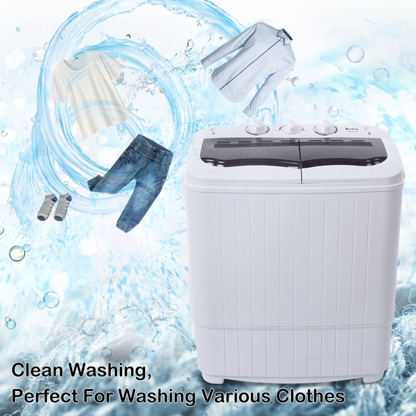 【same code：05164613】Compact Twin Tub with Built-in Drain Pump XPB35-188S 14.3(7.7 6.6)lbs Semi-automatic Gray Cover Washing Machine