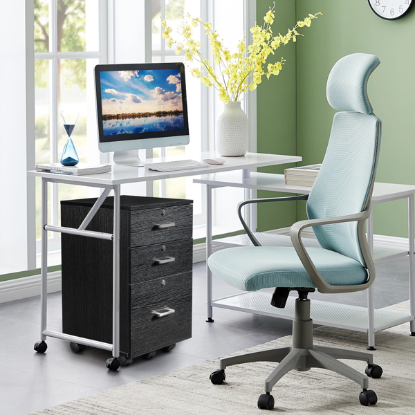 FCH Black Wood Grain Density Board Three Drawers Wooden Filing Cabinet