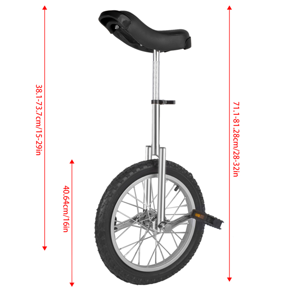 Height Adjustable Unicycle, 16 Inch Wheel Monocycle for Balance Exercise, Easy Assembly Singe Wheel Cycle for Circus Performance, Outdoor Fitness (Silver)