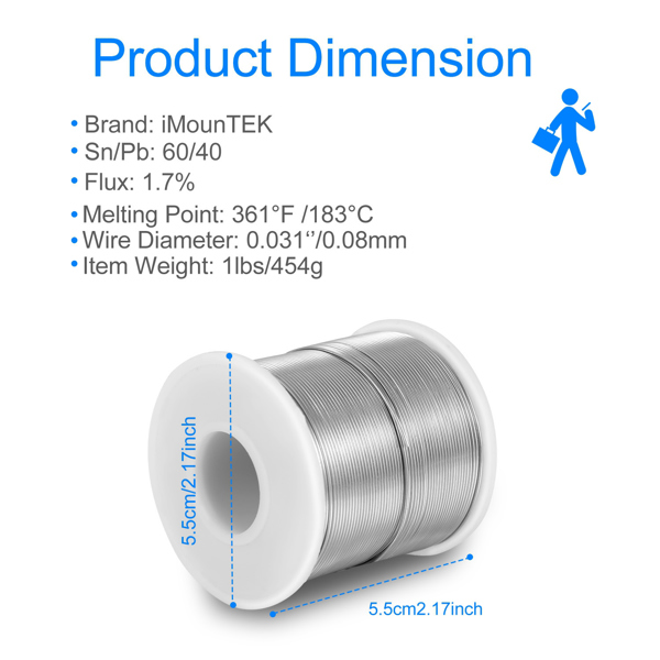 diameter wire contains 60% Tin and 40% Lead Tin Lead Rosin Core 0.031”/0.8mm 1.7% Flux Electrical Solder Wire Sn60 Pb40 1lb