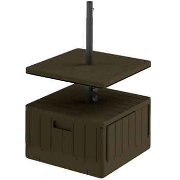 Weighted Umbrella Stand with Table Tray and Wheels - Brown