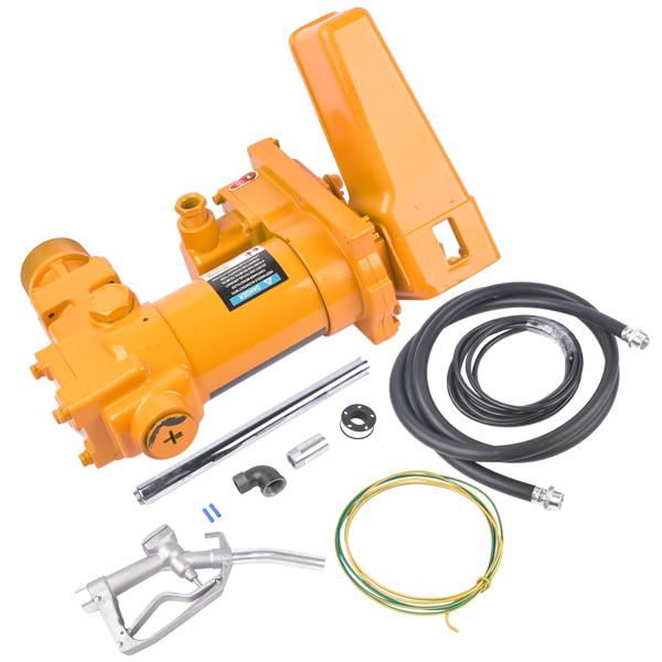 抽油泵 12V 15 GPM Yellow Fuel Transfer Pump + Discharge Hose + Manual Nozzle Kit-3
