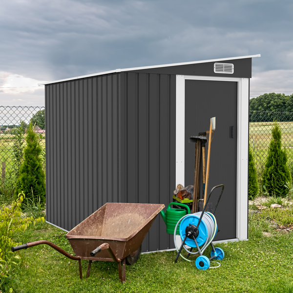 5*7FT Outdoor Storage Shed, Metal Garden Storage House with Slanted Roof & Double Sliding Doors for Backyard Outdoor Patio, Black