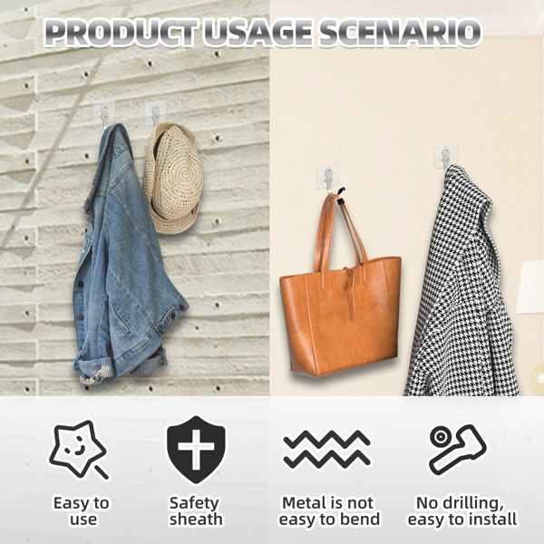 Hanging hooks for clothes, hats, small items in the bathroom, hotel kitchen, with no need for drilling. Decorative Huacu-shaped hooks