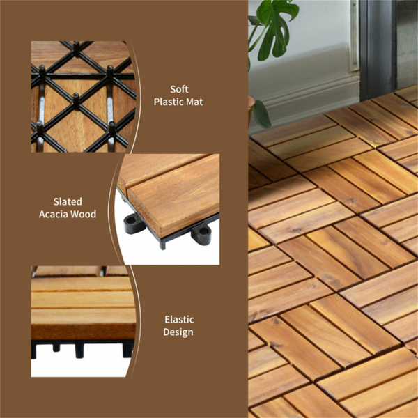27 Pieces 12 x 12 Inch outdoor floor tiles，Acacia Wood Interlocking Patio Deck Tile