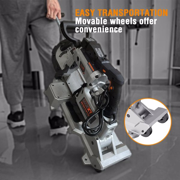Band Saw with Lightweight Aluminum Base, 10 Amp 5 Inch Deep Cut Bandsaw, Variable Speed Handheld Automatic Multipurpose Cut with Carrying Wheels Portable Metal Saw, Band Saws for Metal Wood[Unable to 