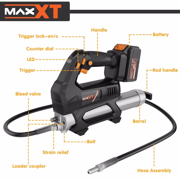 Heavy Equipment Grease Gun Cordless, Max 20000 PSI 20V Grease Gun Battery Powered with 4.0Ah Battery and Quick Charger, 40” Long Hose and LED Light, 6 Speed Electric Grease Gun[Unable to ship on weeke