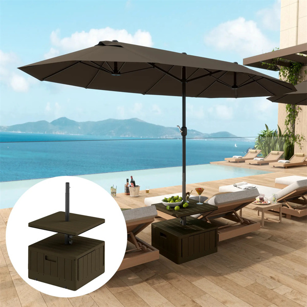 Weighted Umbrella Stand with Table Tray and Wheels - Brown