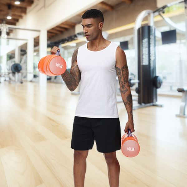 水哑铃套装，可调节重量哑铃，便携式训练器材，20磅/对，可折叠健身配件，举重水袋，适用于力量训练、塑形和肌肉锻炼-5