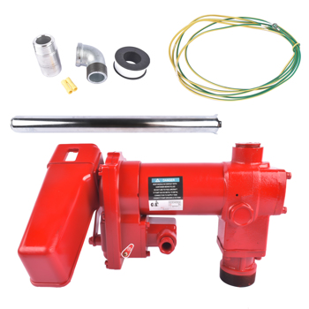 Red High Flow Fuel Transfer Pump 12V 25GPM with Auto Nozzle Heavy Duty Cast Iron