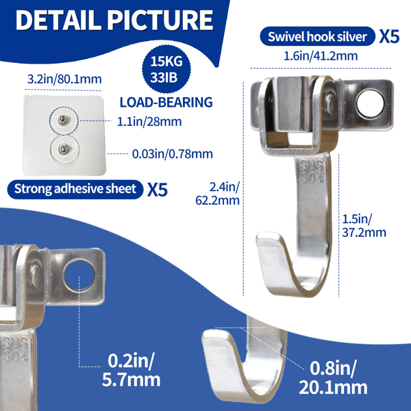Stainless steel dual-purpose movable side-mounted top-loading hook for bathroom and kitchen load-bearing hook