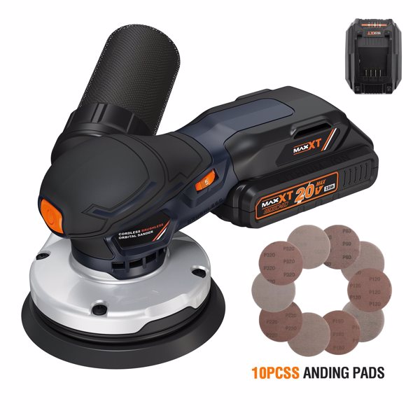 Cordlees Random Orbital Sander, Burshless 20V Electric Sander, 7 Variable Speed Palm Sander, 4000-10000RPM, Dust Collector, Portable Sander Tools Kit for Woodworking（Battery Included）[Unable to ship o