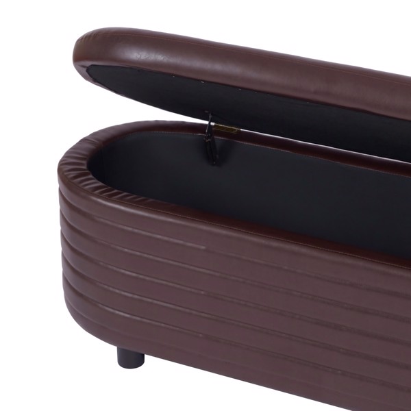 Brown Pu Leather, Modern Upholstered Storage Bench, End Of Bed Stool, For Living Room, Entryway, Bedroom