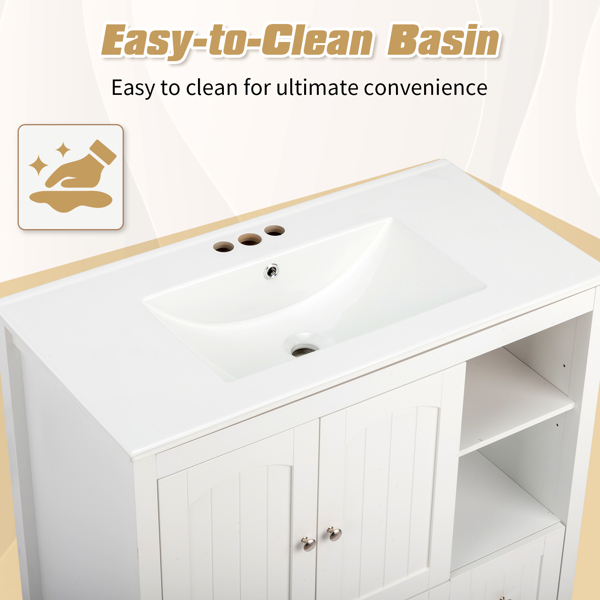 Without Basin White MDF spray paint double door double drawer with decorative strips bathroom cabinet 91*46*82cm