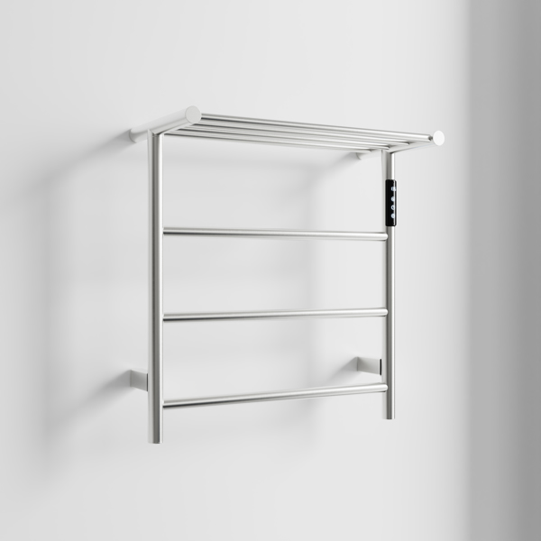 Heated Towel Rack with Top Shelf, 3-Bar Towel Wall Mounted Warmer for Bathroom with Intelligent Touch Screen Timer, 304 Stainless Steel Polished, Plug-in/Hard-Wired[Unable to ship on weekends]