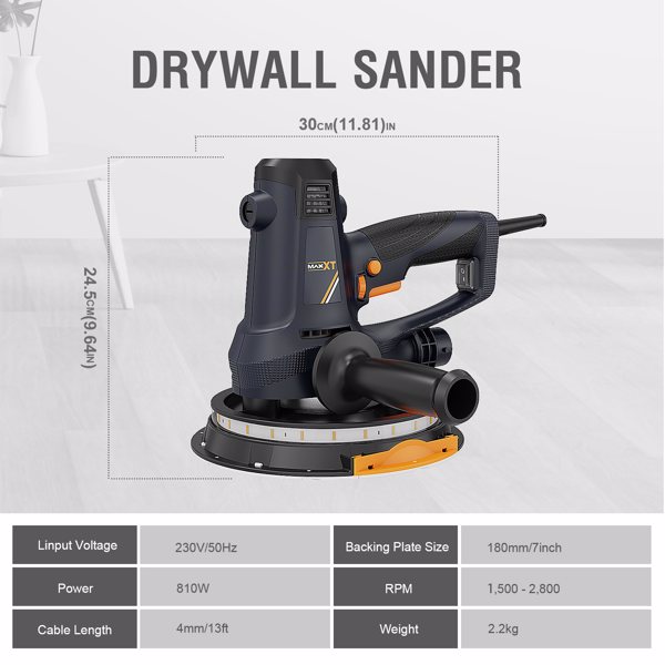 Handheld Drywall Sander 810W, Electric Sander for Walls,Rough and fine Sanding, 1500-2800RPM Variable Speed, Upgraded Pad, Adjustable Suction, Self-Dust-Extraction (120, Volts)[Unable to ship on weeke