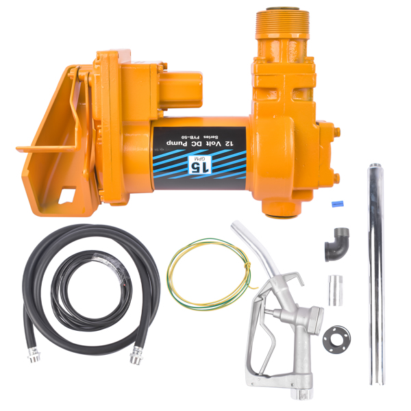 抽油泵 12V 15 GPM Yellow Fuel Transfer Pump + Discharge Hose + Manual Nozzle Kit-6