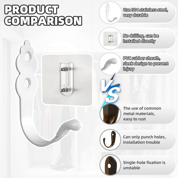 Hanging hooks for clothes, hats, small items in the bathroom, hotel kitchen, with no need for drilling. Decorative Huacu-shaped hooks