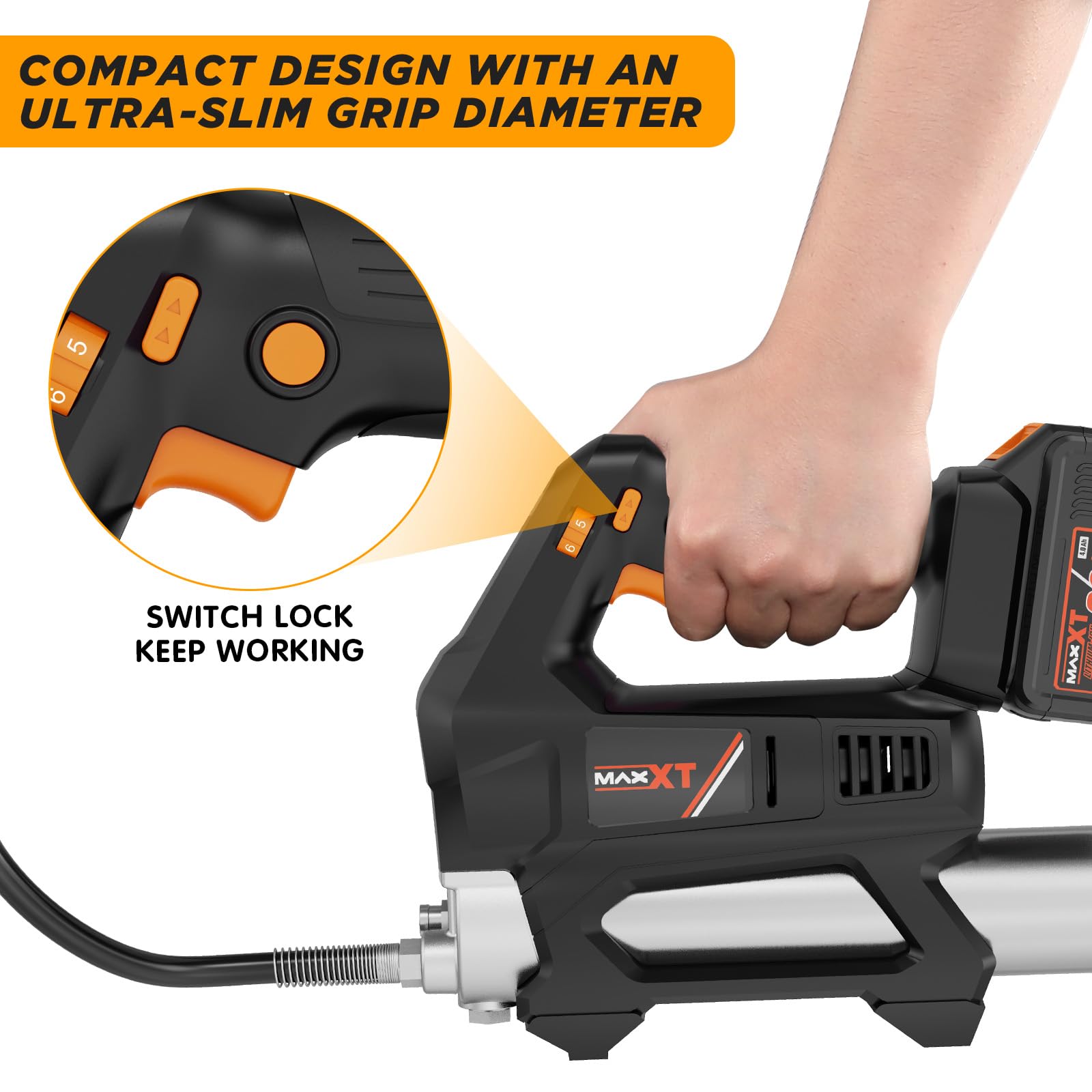 Heavy Equipment Grease Gun Cordless, Max 20000 PSI 20V Grease Gun Battery Powered with 4.0Ah Battery and Quick Charger view 3