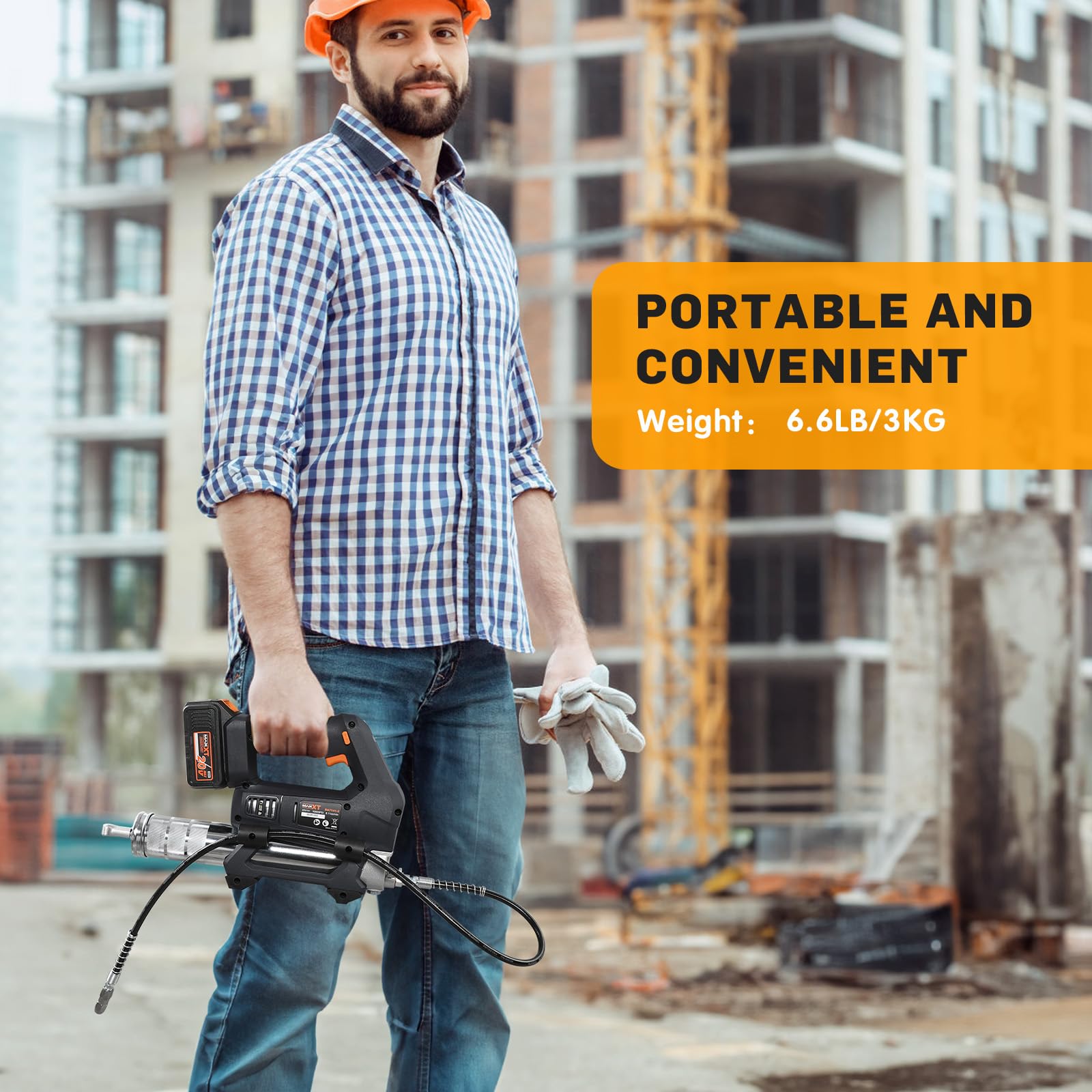 Heavy Equipment Grease Gun Cordless, Max 20000 PSI 20V Grease Gun Battery Powered with 4.0Ah Battery and Quick Charger view 4