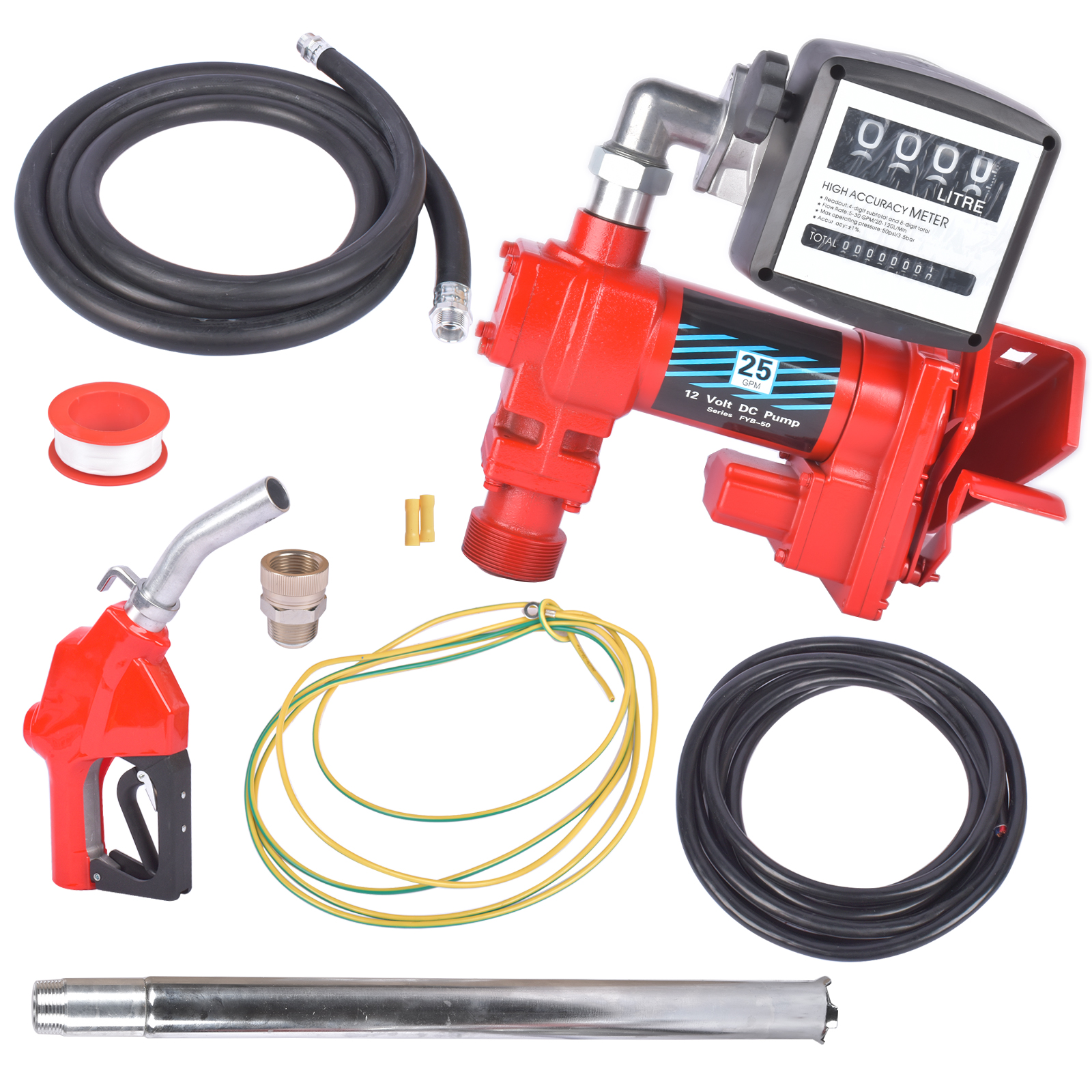 High Flow Fuel Transfer Pump 12V 25GPM with Hose & Flow Meter for Diesel Kerosene view 1
