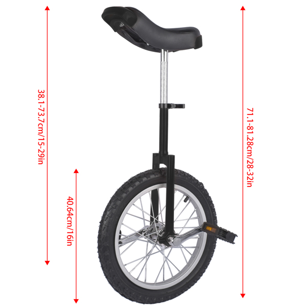 Height Adjustable Unicycle, 16 Inch Wheel Monocycle for Balance Exercise, Easy Assembly Singe Wheel Cycle for Circus Performance, Outdoor Fitness (Black)