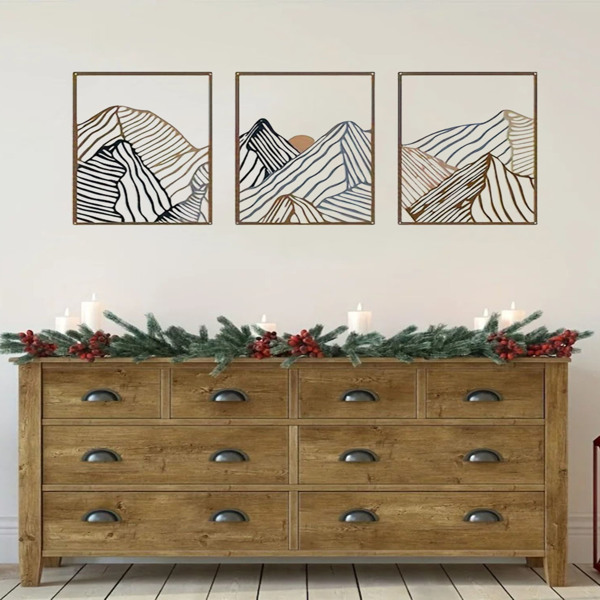 3pcs/aet Minimalist Mountain Landscape Metal Wall Art: Square Hollow-Out Panels, Mesmerizing Modern Home Decor for Living Room-Tracking numbers are not updated on Sundays