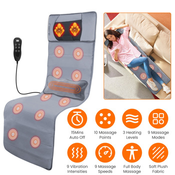 Full Body Electric Massage Mat with Heat Vibration Massage Pad Cushion Back Massage Mattress Chair Pad with Neck Massage Pillow with 10 Vibration Motors Timer