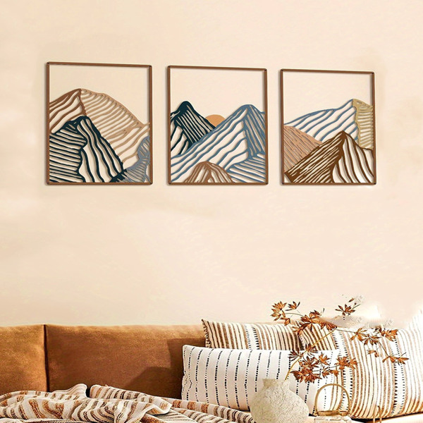 3pcs/aet Minimalist Mountain Landscape Metal Wall Art: Square Hollow-Out Panels, Mesmerizing Modern Home Decor for Living Room-Tracking numbers are not updated on Sundays