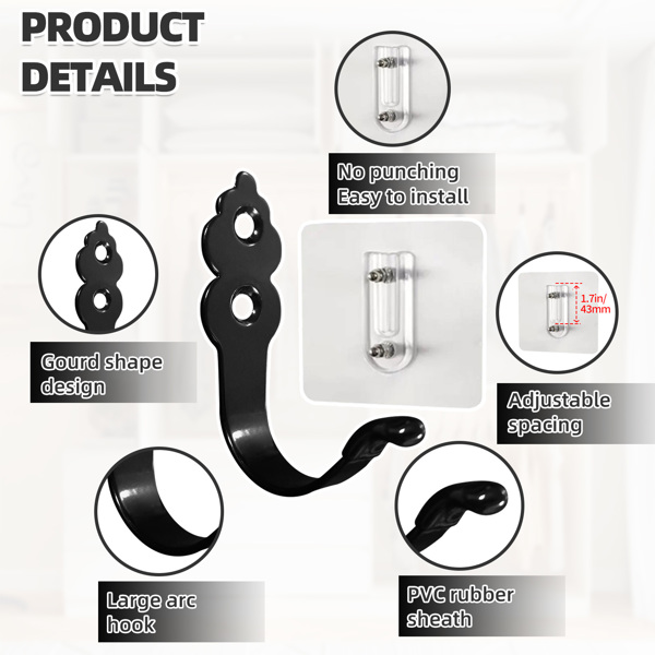 Hanging hooks for clothes, hats, small items in the bathroom, hotel kitchen, with no need for drilling. Decorative Huacu-shaped hooks