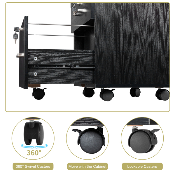 FCH Black Wood Grain Density Board Three Drawers Wooden Filing Cabinet