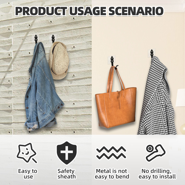 Hanging hooks for clothes, hats, small items in the bathroom, hotel kitchen, with no need for drilling. Decorative Huacu-shaped hooks