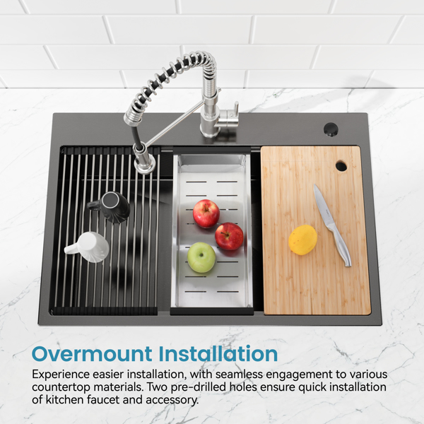 不锈钢厨房水槽，33“x22”单碗，黑色超装手工水槽，带砧板，Colander【周末不发货，TK/TEMU订单仅支持自提】-9