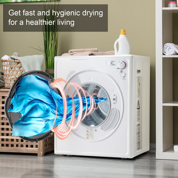 GYJ40-168C5 Compact portable Household clothes Dryer 2.6CUFT with Stainless Steel Drum White 120V 1400W MECHANICAL Control