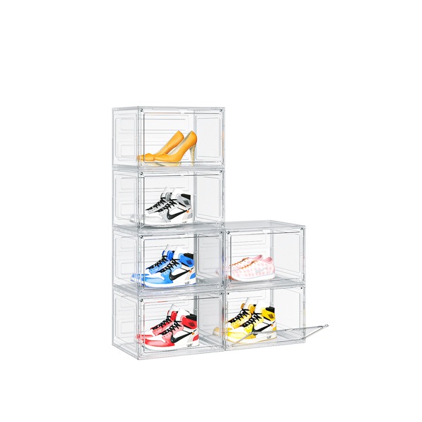 6-Piece Big White Plastic Mesh Shoe Box Set - 33.5*29.5*22cm, Modular Design for Home Storage