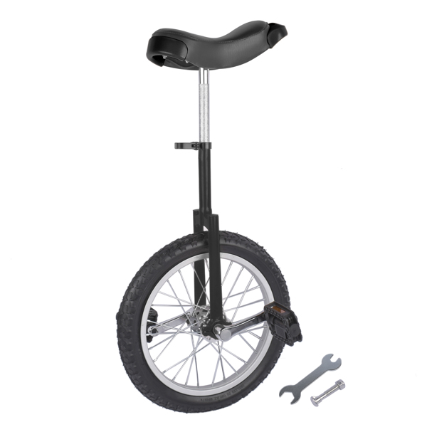 Height Adjustable Unicycle, 16 Inch Wheel Monocycle for Balance Exercise, Easy Assembly Singe Wheel Cycle for Circus Performance, Outdoor Fitness (Black)