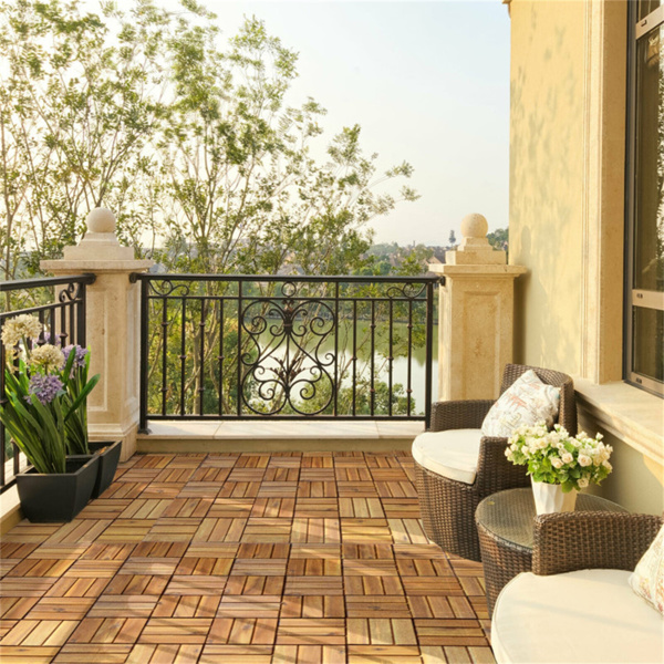 27 Pieces 12 x 12 Inch outdoor floor tiles，Acacia Wood Interlocking Patio Deck Tile