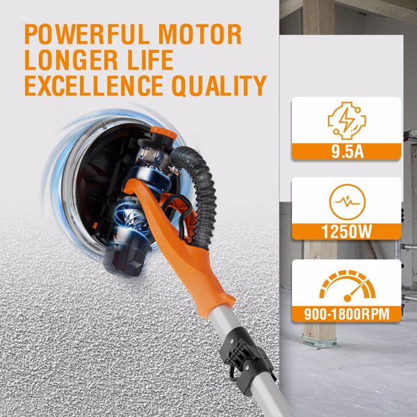 Drywall Sander with Vacuum Dust Collection, 6 Variable Speed Foldable Telescopic Electric Wall Sander, Popcorn Ceiling Removal Tool, 1900RPM Power Sander Tool, LED Light, 18Pcs Sanding Discs[Unable to