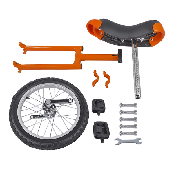 Height Adjustable Unicycle, 16 Inch Wheel Monocycle for Balance Exercise, Easy Assembly Singe Wheel Cycle for Circus Performance, Outdoor Fitness (Orange)