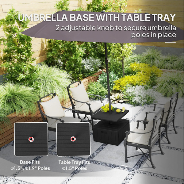 Weighted Umbrella Stand with Table Tray and Wheels - Black