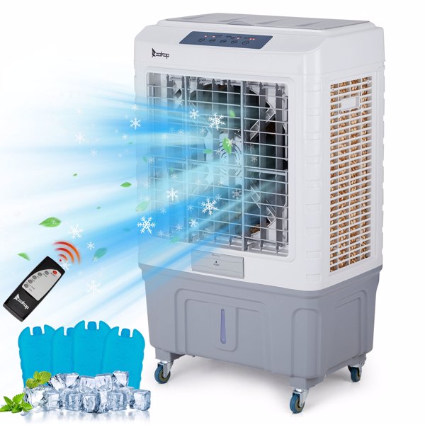 3 in 1 Portable Evaporative Cooler With dust filter,Indoor,Outdoor,4118CFM Personal Air Cooler with remote control and LCD screen,13.2 Gal Large Water Tank & Scroll Casters, 4 Ice Packs,White