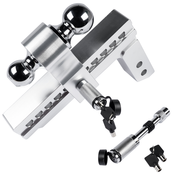 Adjustable 10" Drop / Rise Trailer Hitch for 2" Receiver 2" &2-5/16" Chrome Ball Aluminum