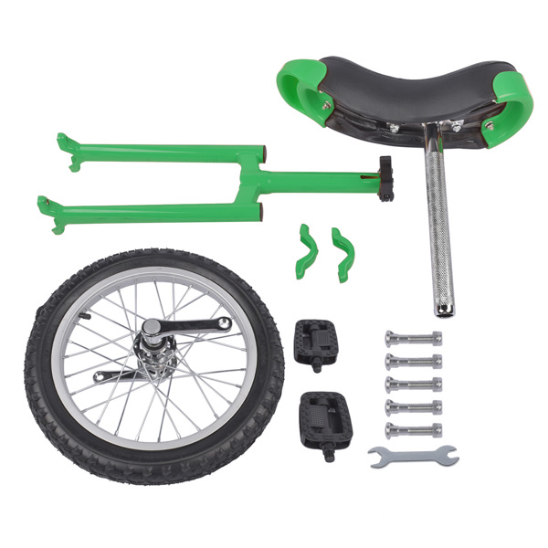 Height Adjustable Unicycle, 16 Inch Wheel Monocycle for Balance Exercise, Easy Assembly Singe Wheel Cycle for Circus Performance, Outdoor Fitness (Green)