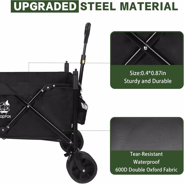 Collapsible Wagon Heavy Duty Wagons Carts Foldable with Removable Canopy, Foldable Wagon Cart with Wheels for All-Terrain with Brake, for Camping Beach Shopping 