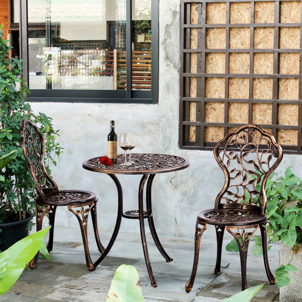 3 PCS Outdoor Bistro Set,Outdoor Patio Set, All-Weather Cast Aluminum Bistro Table Set for Backyard, Garden, Balcony （Leaf）