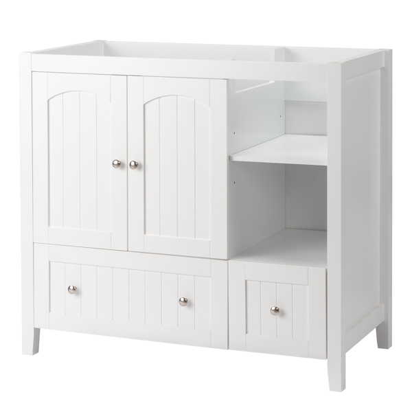 Without Basin White MDF spray paint double door double drawer with decorative strips bathroom cabinet 91*46*82cm