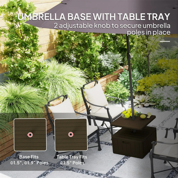 Weighted Umbrella Stand with Table Tray and Wheels - Brown
